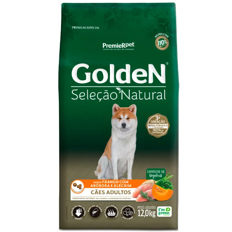 Ração Golden Seleção Natural Cães Adultos Frango com Abobora 12 Kg