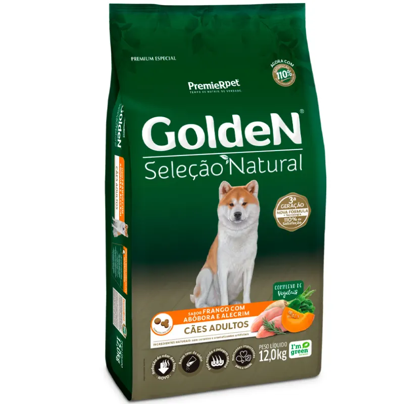 Ração Golden Seleção Natural Cães Adultos Frango com Abobora 12 Kg