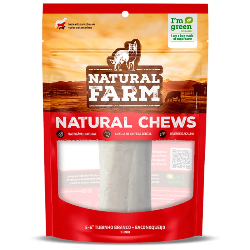 Osso Tubinho Branco Bacon e Queijo para Cães Natural Farm 1 Un