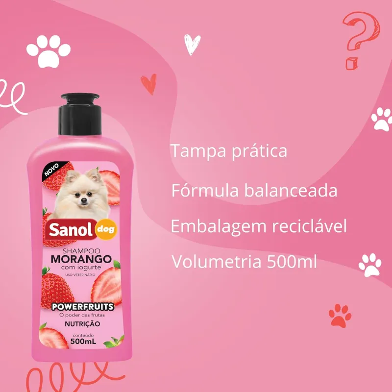 Sanol Dog Powerfruits Shampoo Morango / Iogurte 500 ml