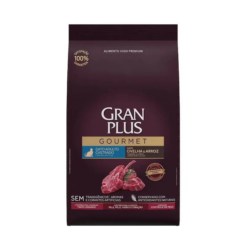 Ração GranPlus Gato Gourmet Adt Cast Ovelha/Arroz 10x1,01kg