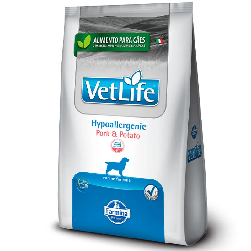 Ração Vet Life Hypoallergenic Pork e Potato para Cães Adultos 10,1 Kg