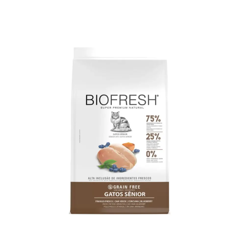 Ração Biofresh Gatos Sênior Frango/Chá Verde/Cúrcuma/Blueberry 1,5Kg