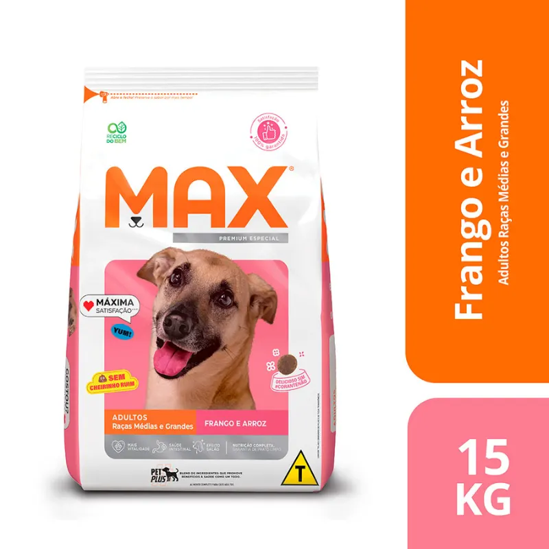 Ração Max Cães Adultos Médio e Grande Frango e Arroz 15 Kg