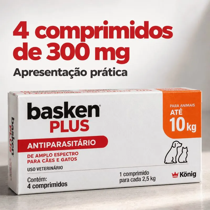Antiparasitário Basken Plus König 2,5 kg para Cães e Gatos 4 Comprimidos