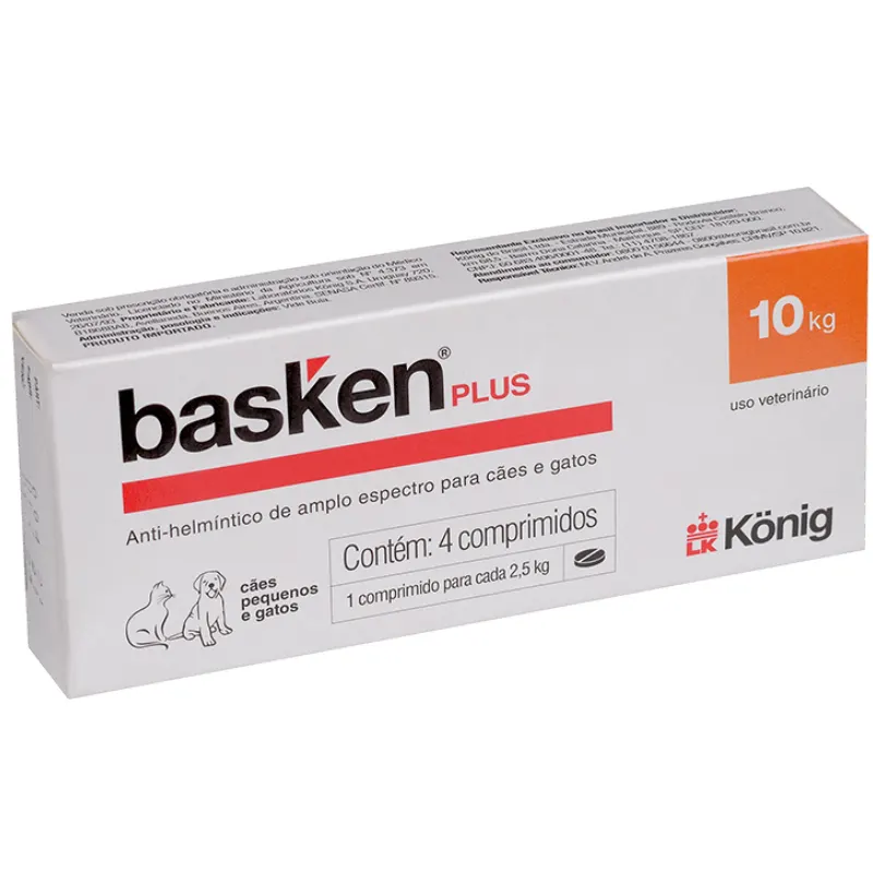 Antiparasitário Basken Plus König 2,5 kg para Cães e Gatos 4 Comprimidos