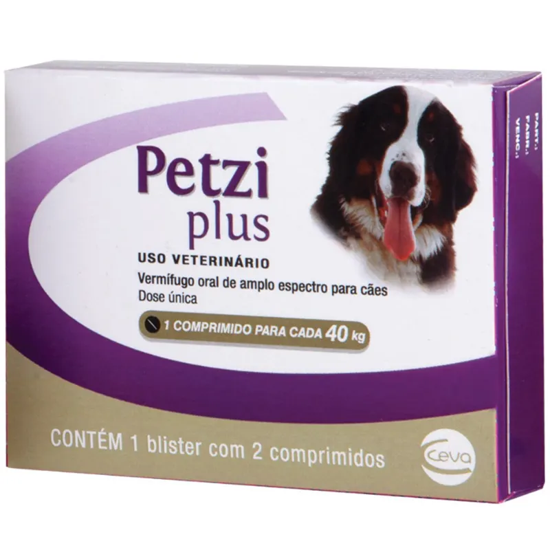 Vermífugo Petzi Plus 40 kg Master 3.2 g com 2 Comprimidos