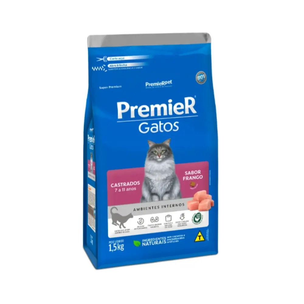 Ração Premier para Gatos Castrados de 7 a 11 anos Frango 1,5Kg
