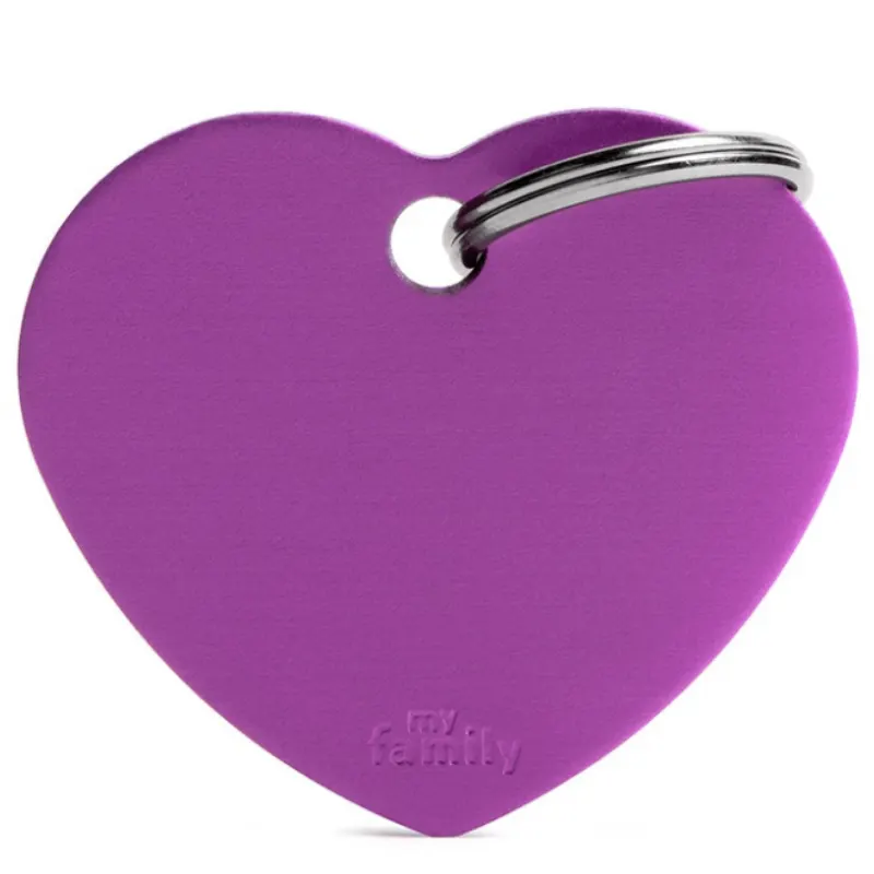 Medalha de Identificação My Family Coração de Alumínio Roxo