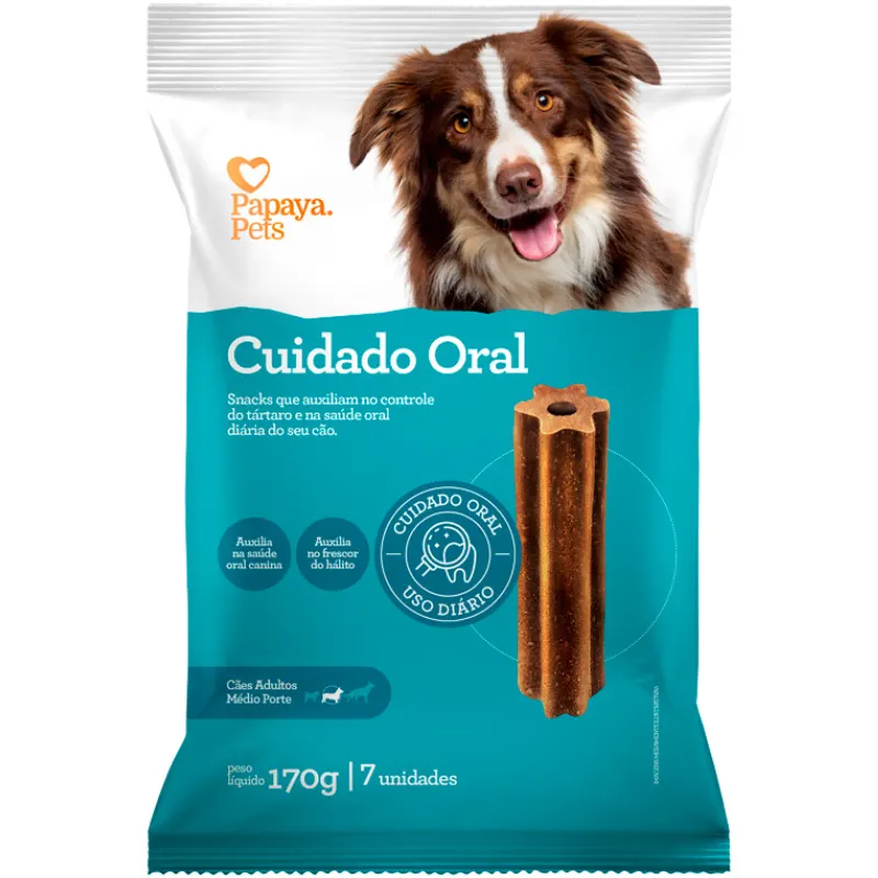 Snack Papaya Pets Cuidado Oral para Cães Adultos de Porte Médio 170 g