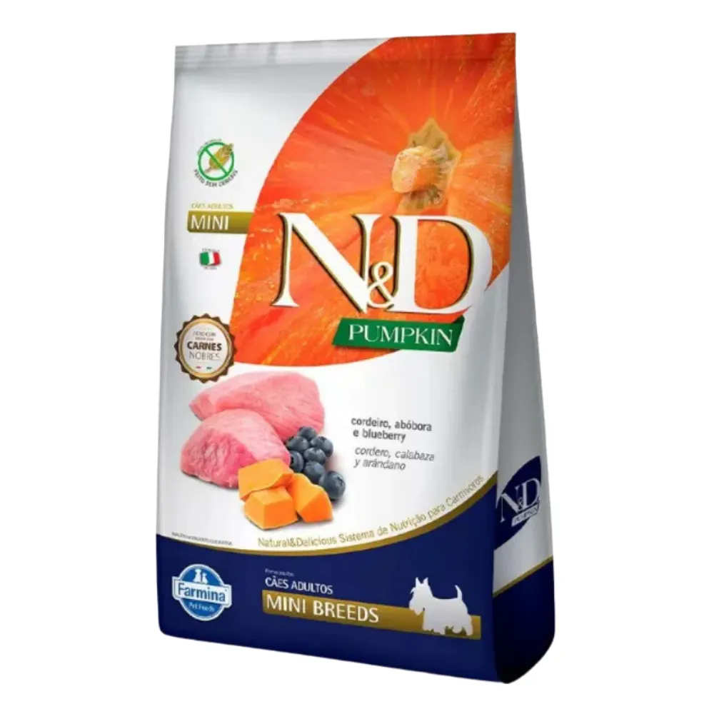 Ração N&D Pumpkin Cães Adultos Mini Cordeiro/Abóbora/Blueberry 2,5kg