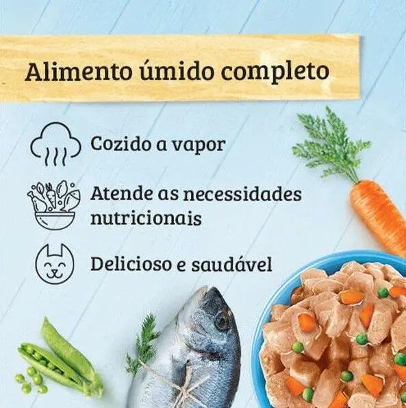 Ração Úmida Kelcat Sachê Peixe, Ervilha e Cenoura 85g
