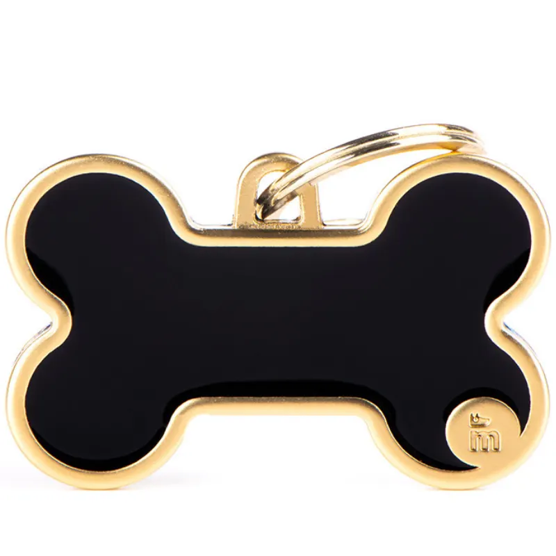 Medalha de Identificação My Family Handmade Osso Preto Dourado Acetinado G