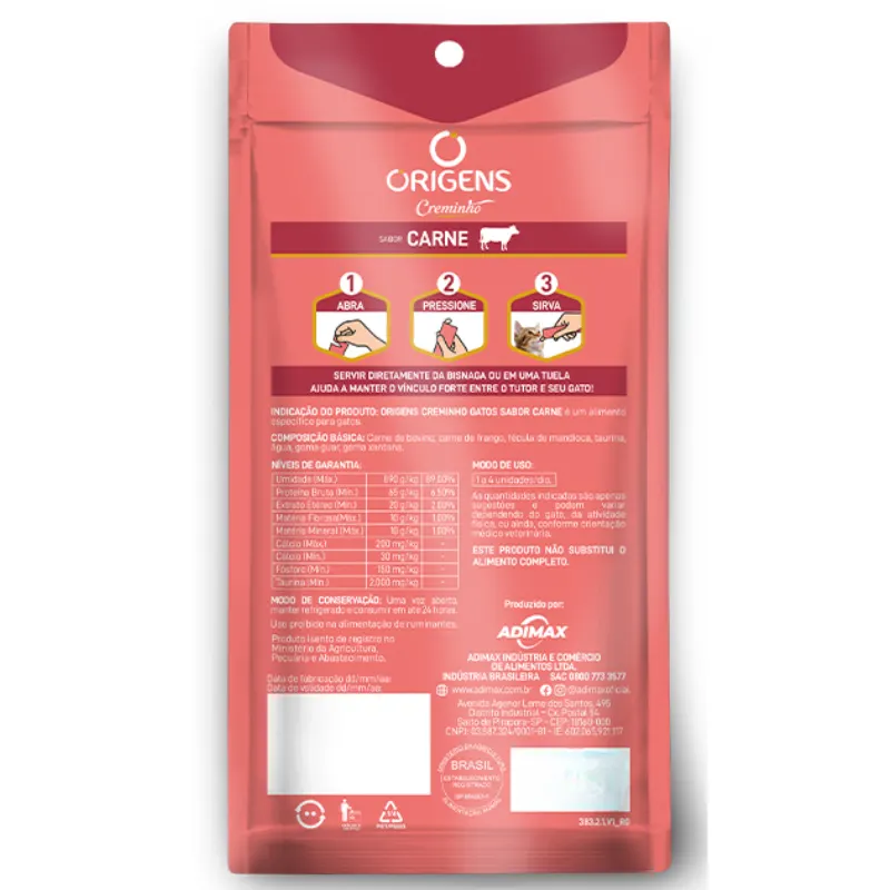 Snack Origens Creminho Sabor Carne para Gatos 60 g