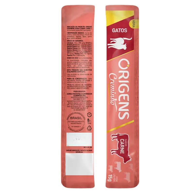 Snack Origens Creminho Sabor Carne para Gatos 60 g