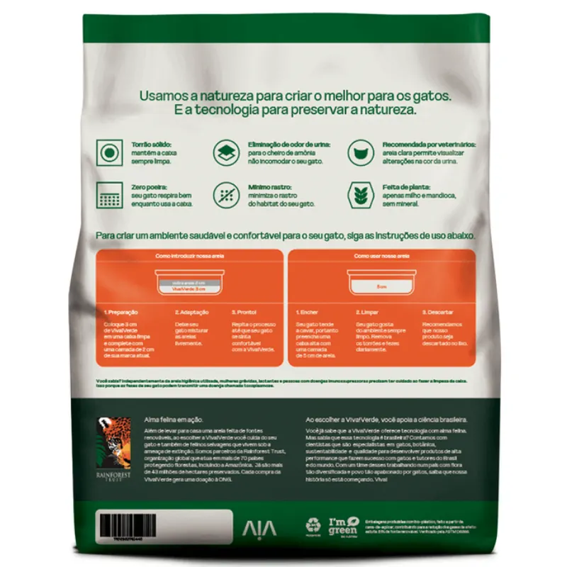 Areia Higiênica Viva Verde Grão Grossos para Gatos 4 Kg