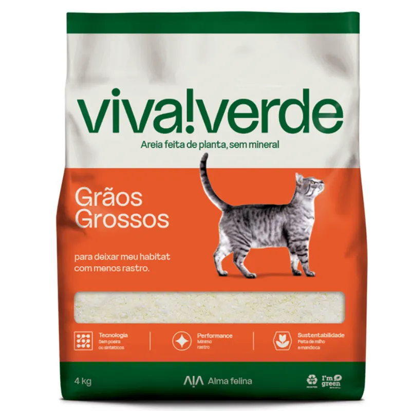 Areia Higiênica Viva Verde Grão Grossos para Gatos 4 Kg