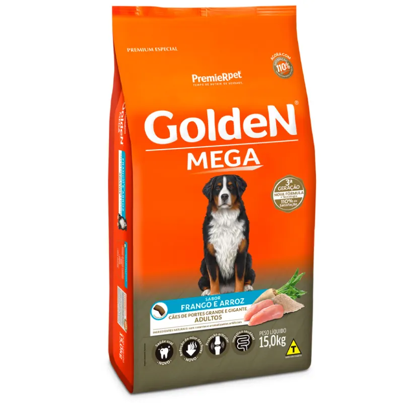Ração Golden Mega Cães Adultos Porte Grande Frango e Arroz 15kg