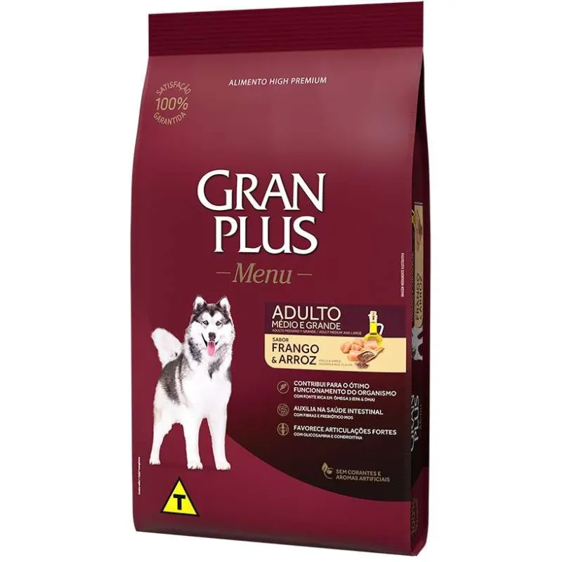 Ração GranPlus Menu Cães Adultos Médios e Grandes Frango e Arroz