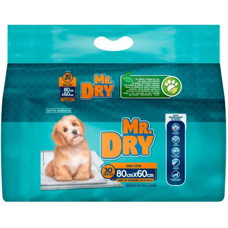 Tapete Higiênico Mr Dry com 30 Unidades 80x60