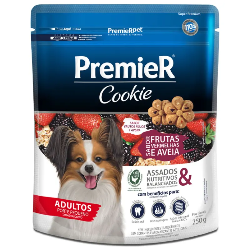 Biscoito Premier Cookie Cães Adultos Frutas Vermelhas e Aveia 250g