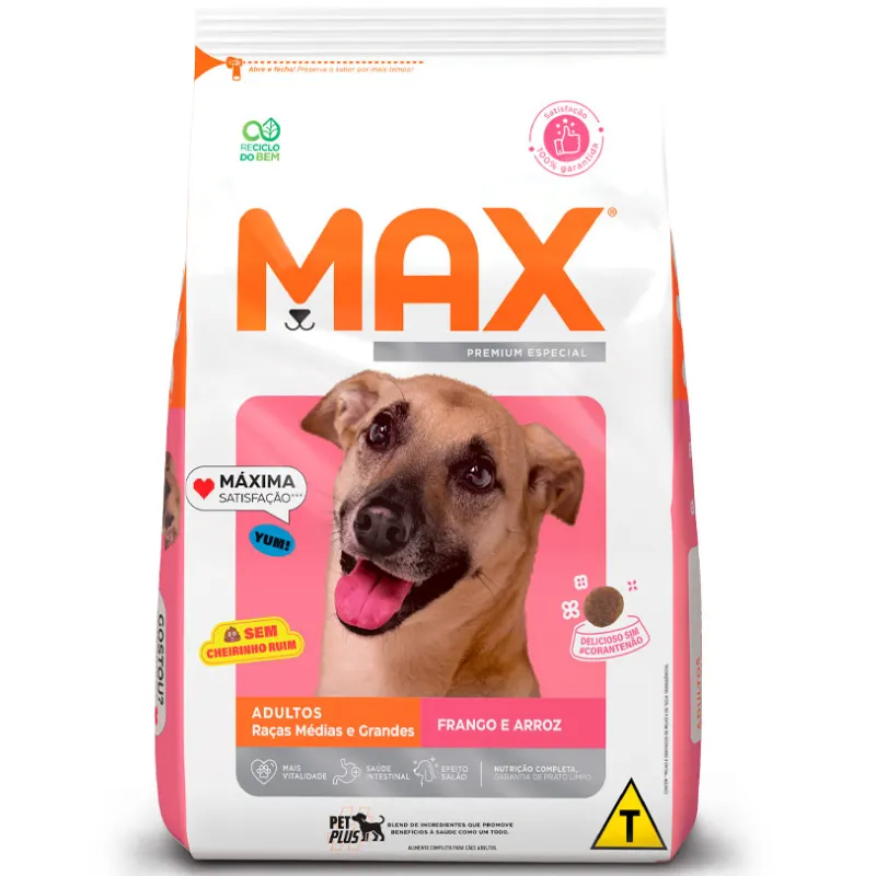 Ração Max Cães Adultos Porte Médio  Frango e Arroz 20 Kg