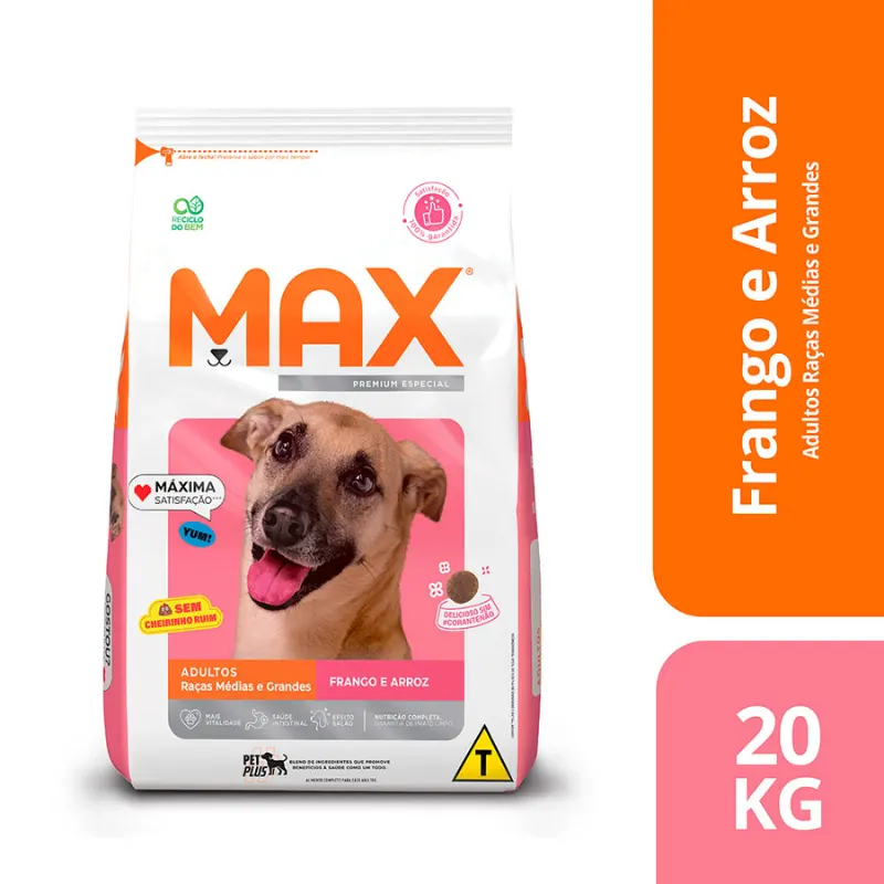 Ração Max Cães Adultos Porte Médio  Frango e Arroz 20 Kg