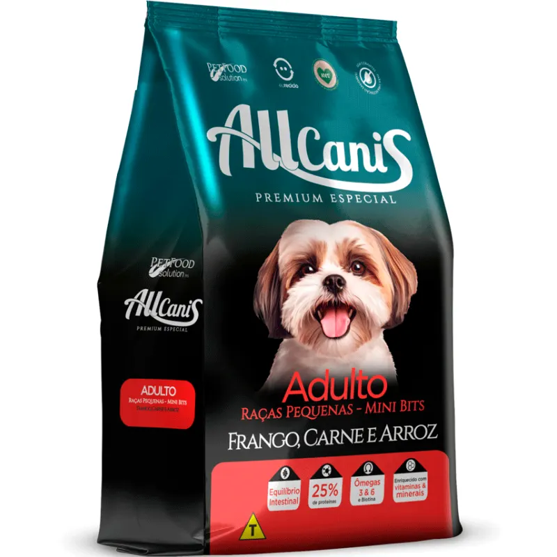 Ração Allcanis Cães Adultos Raças Pequenas Frango Carne e Arroz 15 kg