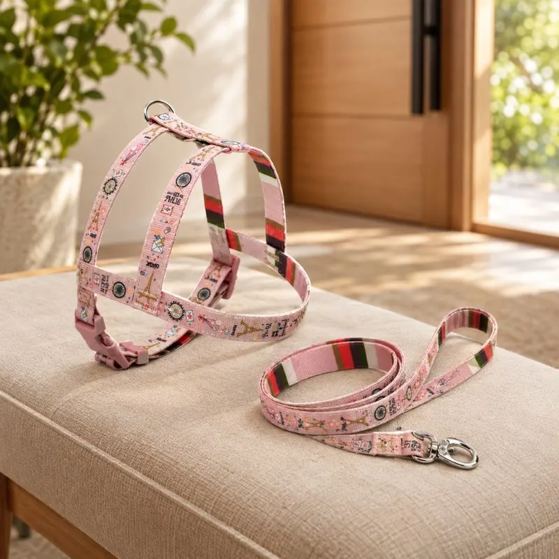 Kit Peitoral com Guia Estampada São Pet N3 Rosa