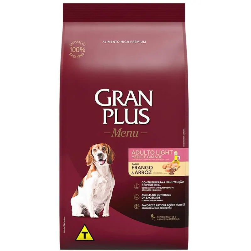 Ração GranPlus Menu Cães Adultos Light Médios e Grandes