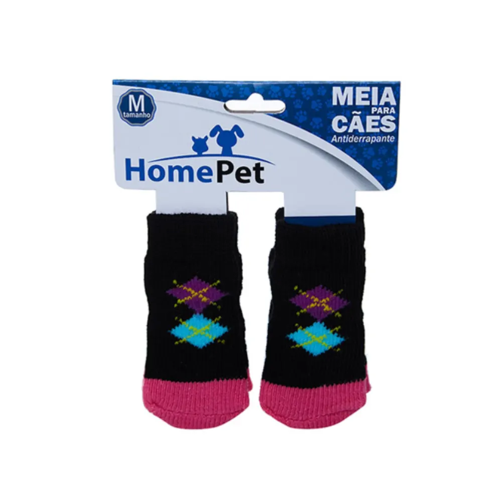 Meia Home Pet Preta e Rosa Xadrez Tam P