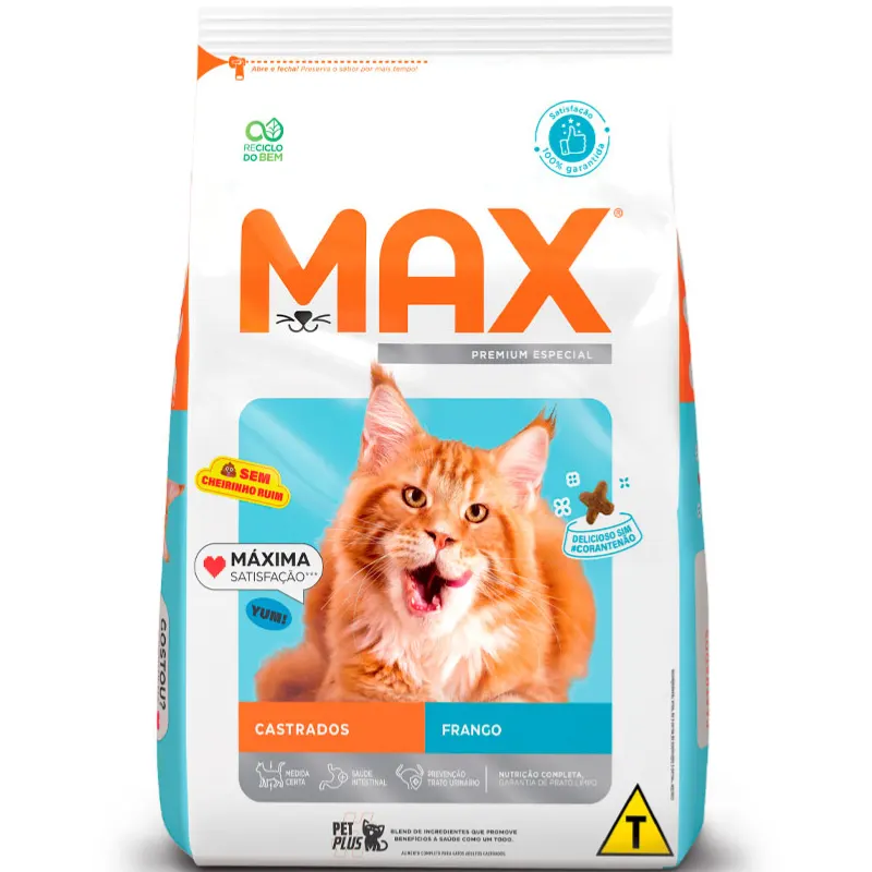 Ração Max para Gatos Adultos Castrados Sabor frango 3 Kg