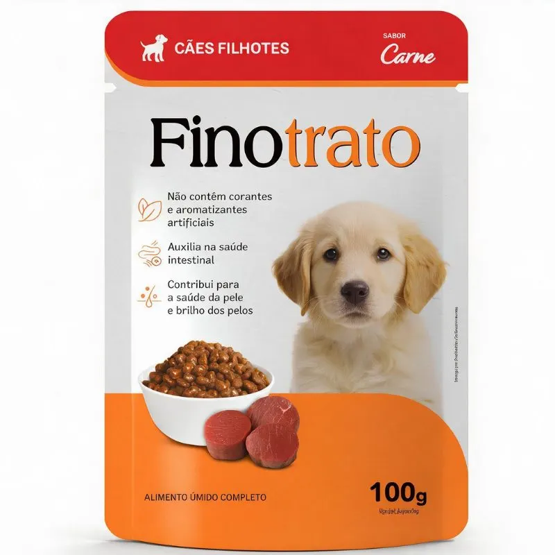 Ração Úmida Finotrato Sachê para Cães Filhotes Sabor Carne 100 g