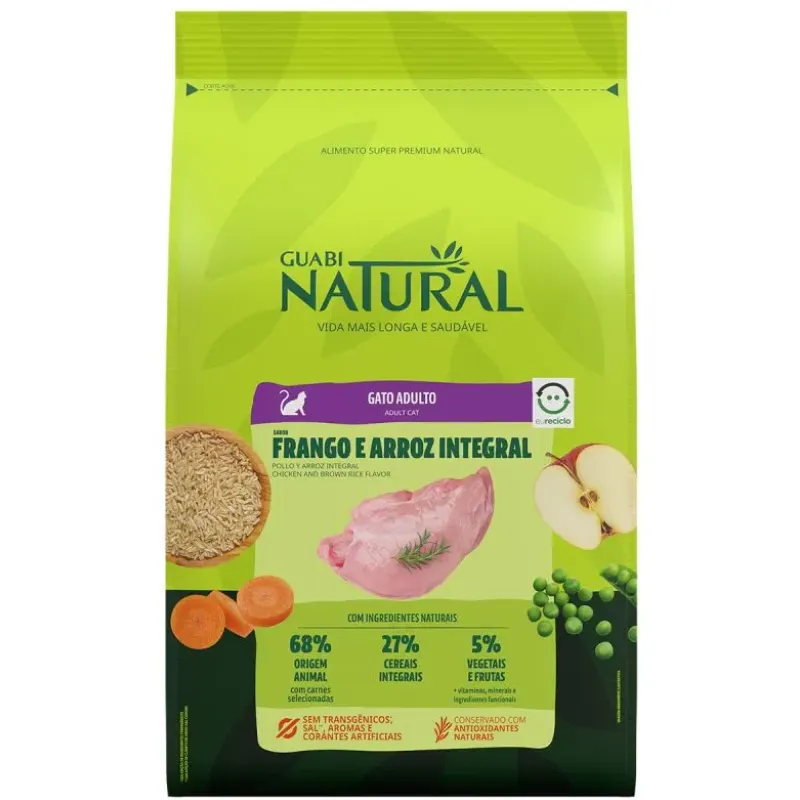 Ração Guabi Natural Gatos Adultos Frango e Arroz Integral