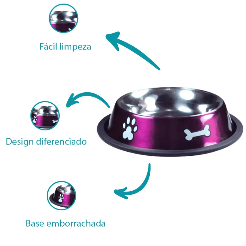 Comedouro Jambo Inox Print Pequeno Rosa