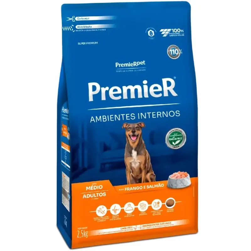 Ração Premier Ambientes Internos Cães Adultos Raças Médias 2,5kg
