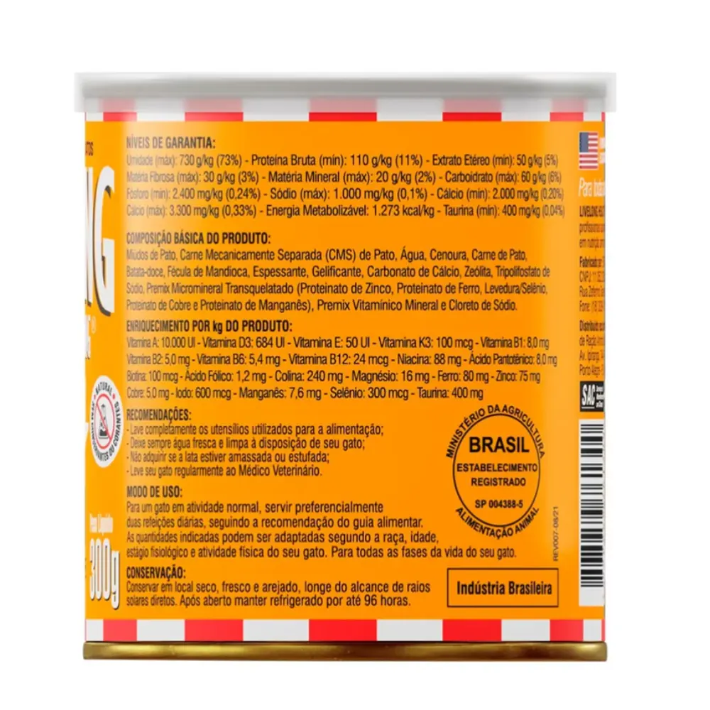 Ração Úmida Livelong Sensitive Pato Batata-Doce Gatos 300g