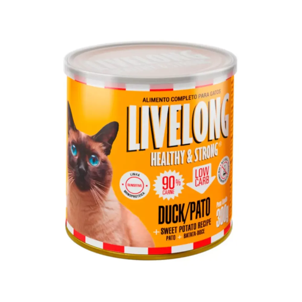 Ração Úmida Livelong Sensitive Pato Batata-Doce Gatos 300g