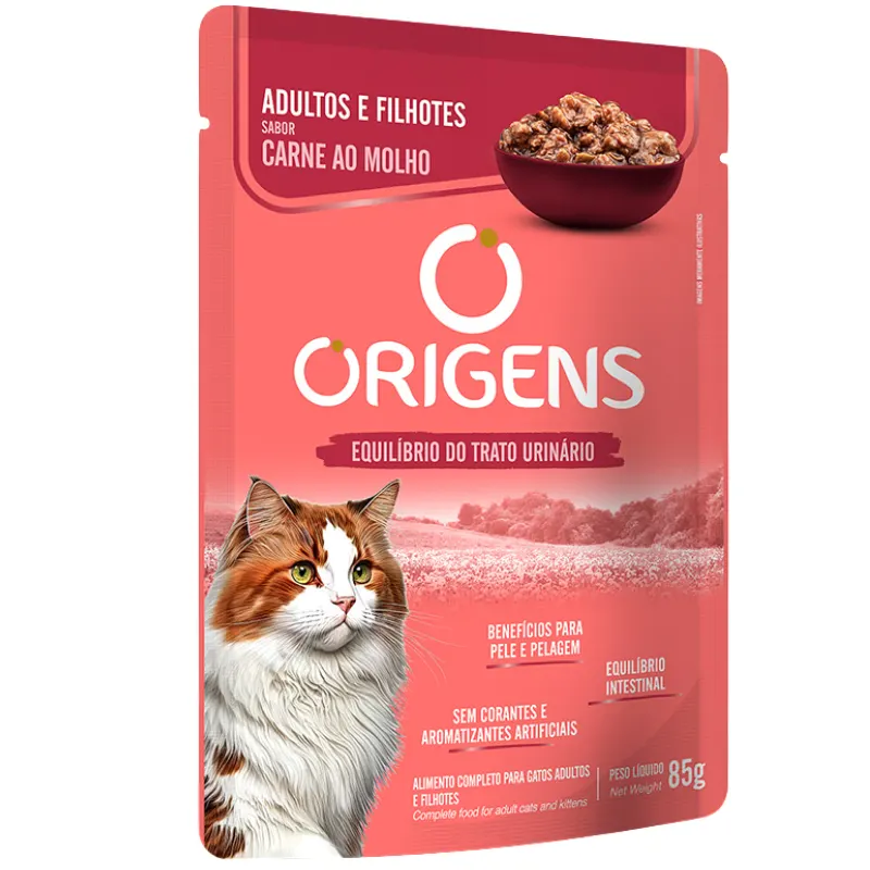 Ração Úmida Origens para Gatos Adultos e Filhotes Sabor Carne ao Molho 85g