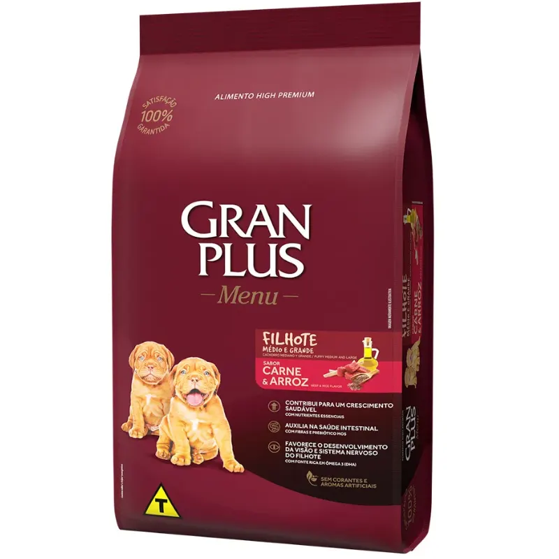Ração GranPlus Menu Cães Filhotes Médios e Grandes Carne e Arroz