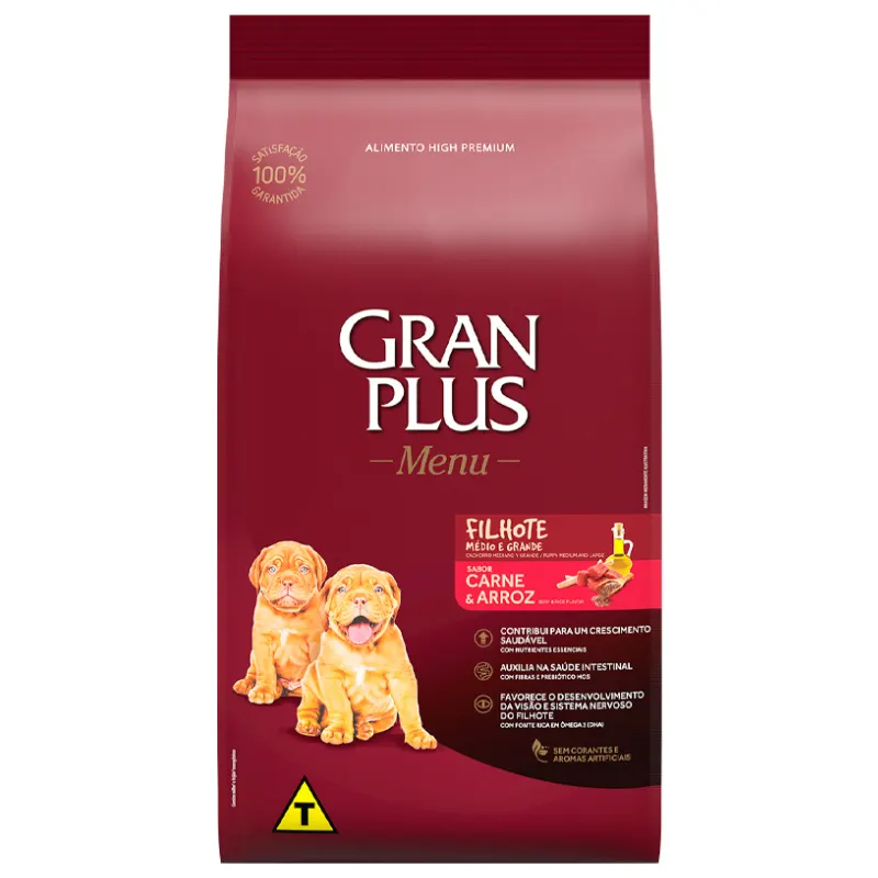 Ração GranPlus Menu Cães Filhotes Médios e Grandes Carne e Arroz