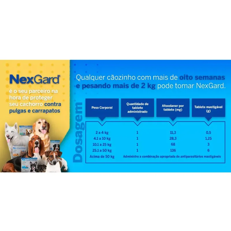 NexGard Anti-Pulga e Carrapato Cães 25,1 a 50 Kg 3 Tabletes