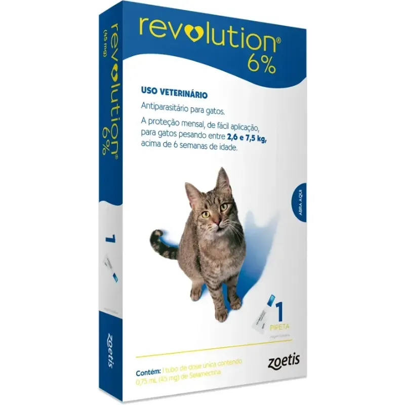 Antipulgas Revolution 6% para Gatos de 2,6kg a 7,5kg 1 pipeta