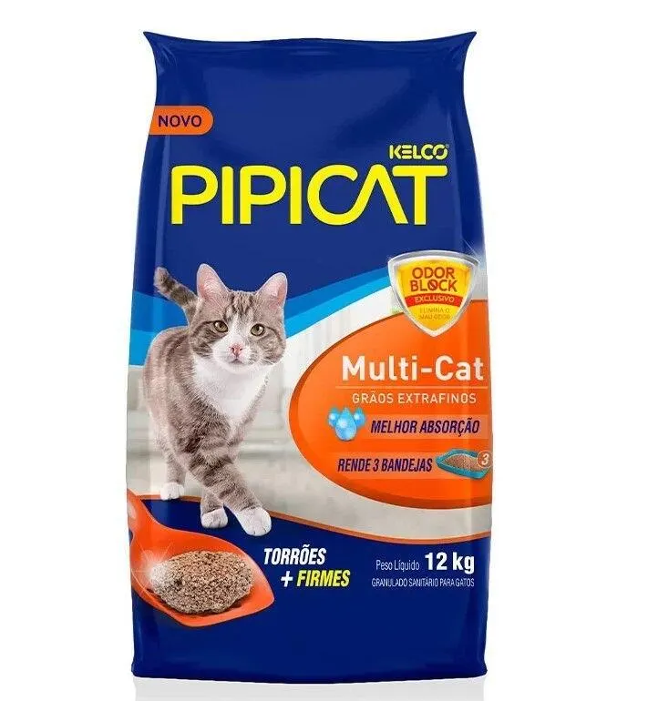 Areia Higiênica Pipicat Multicat para Gatos 12kg