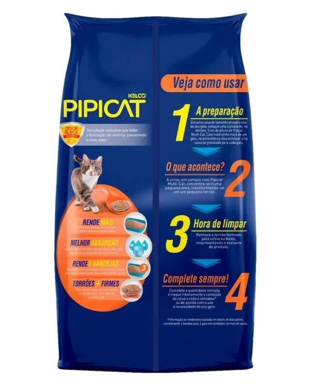 Areia Higiênica Pipicat Multicat para Gatos 12kg