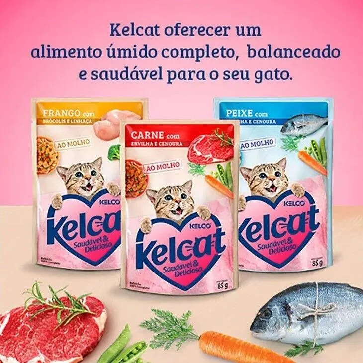 Ração Úmida Kelcat Sachê para Gatos Sabor Carne com Ervilha e Cenoura 85g