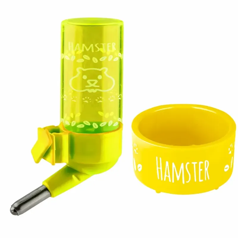 Kit Bebedouro e Comedouro Hamster N.2 Amarelo