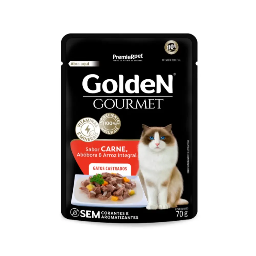Ração Úmida Golden Gourmet Gatos Castrados Carne 70g