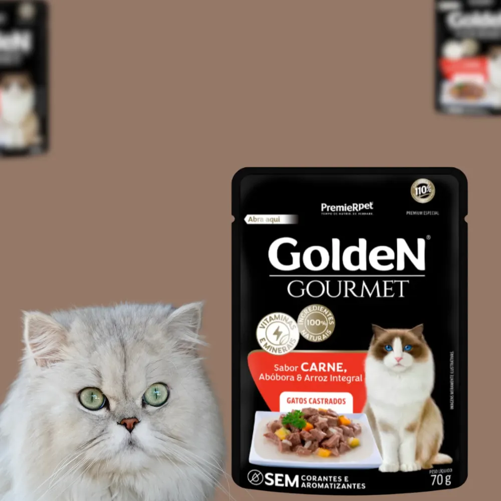 Ração Úmida Golden Gourmet Gatos Castrados Carne 70g