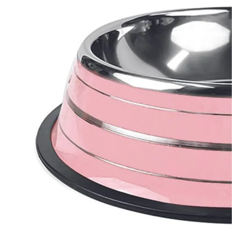 Comedouro Jambo Listrado Inox Rosa